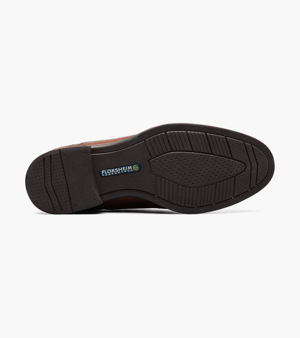 Florsheim Midtown Cap Oxford shoe outsole in black rubber featuring textured grip design and branded comfort logo.