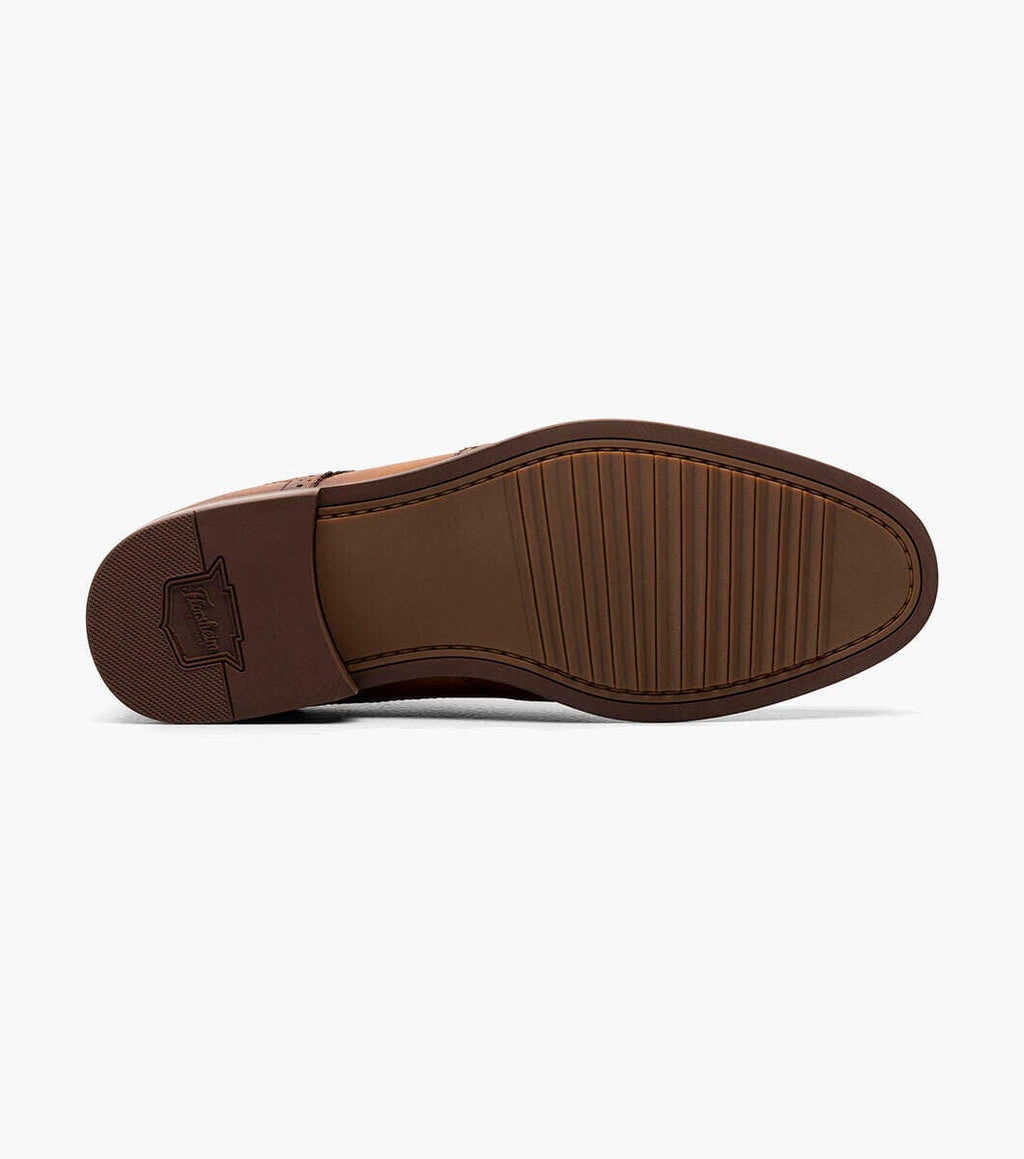 Florsheim Rucci Cap Oxford shoes outsole in brown rubber with textured grip and stitched design, bottom view.