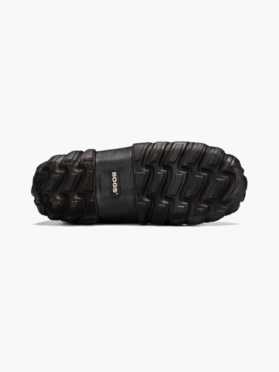 Bogs Classic High boots outsole in black rubber with deep traction lugs, bottom view.