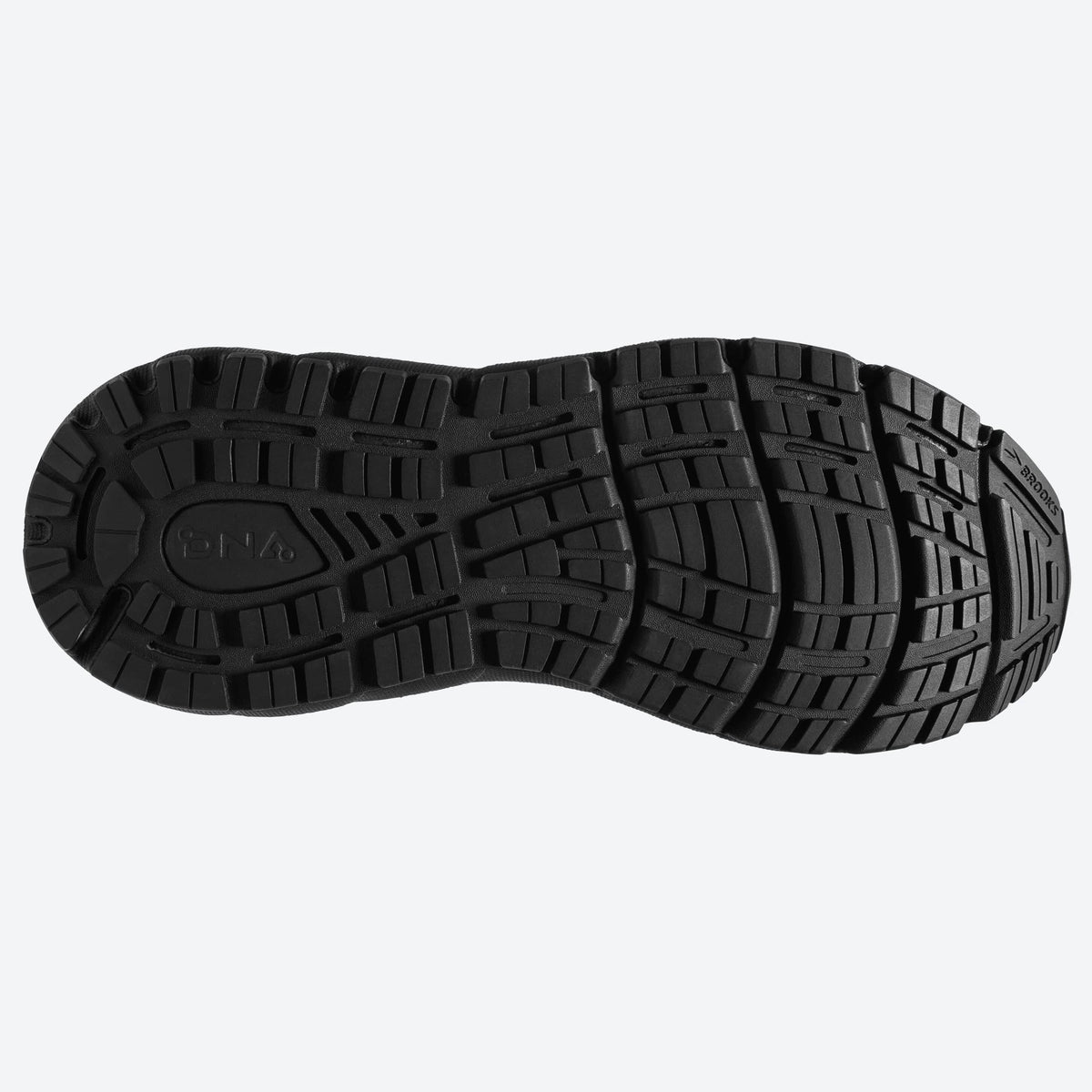 Brooks Addiction GTS 15 running shoe outsole in black rubber with durable tread pattern and DNA LOFT cushioning.