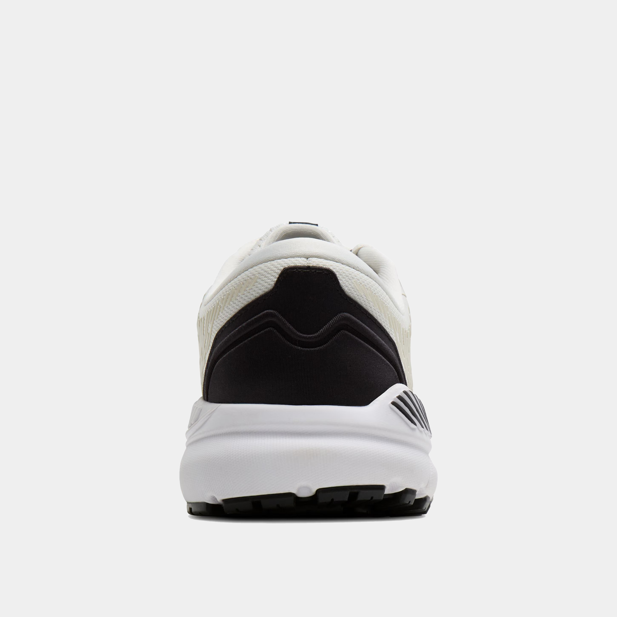 Brooks Addiction GTS 15 running shoes back view showcasing black and white heel counter and sturdy midsole.