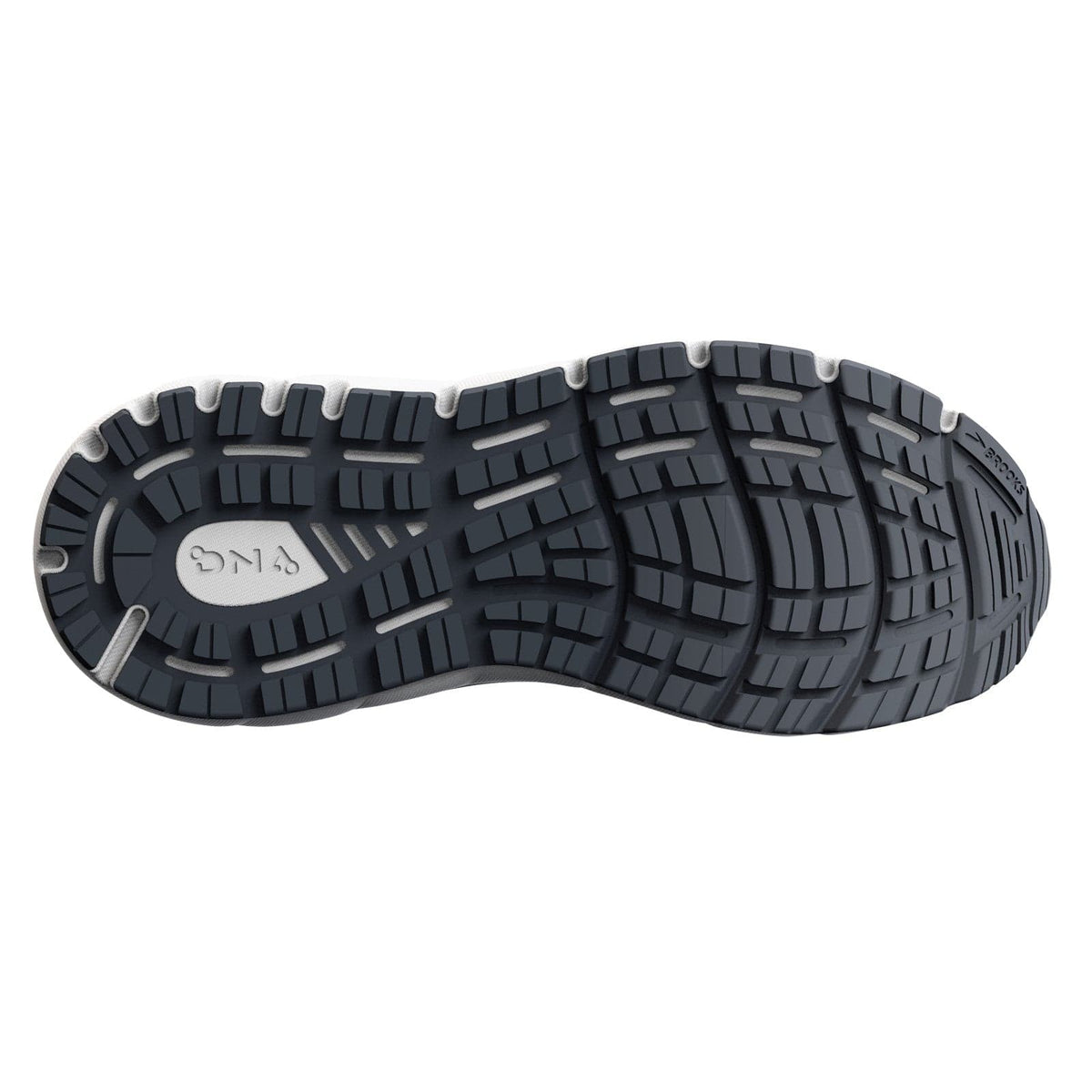 Brooks Addiction GTS 15 running shoes outsole showing durable rubber tread pattern in black with segmented grooves.