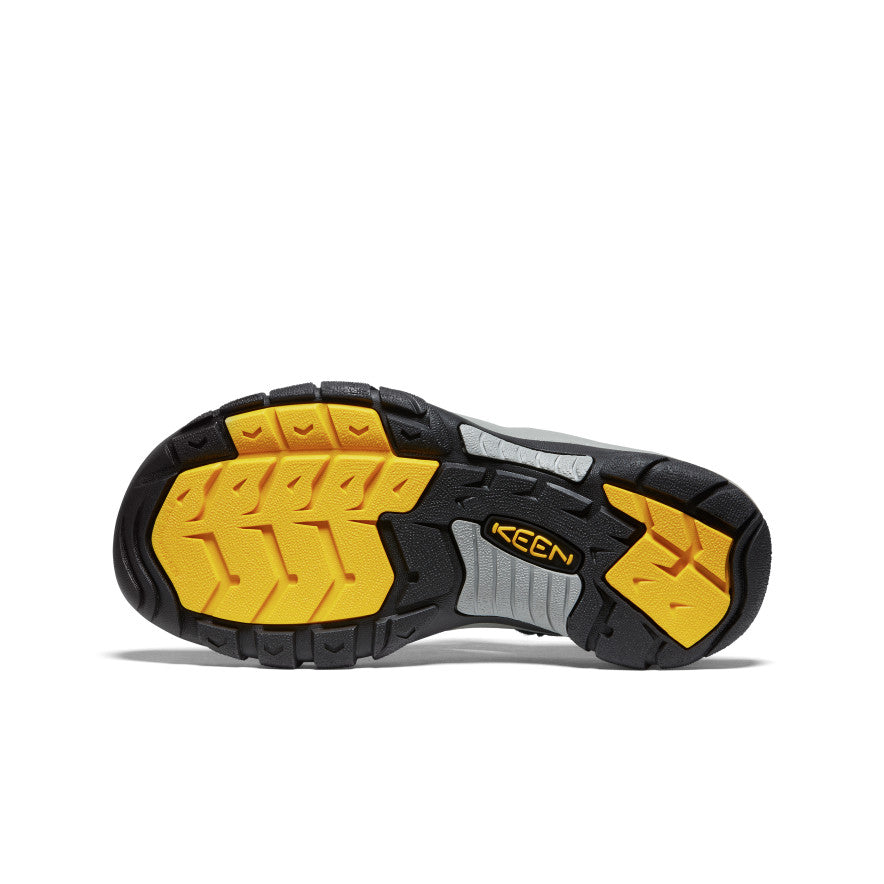 Keen Newport H2 sandal outsole showing durable traction pattern with black and yellow rubber details.