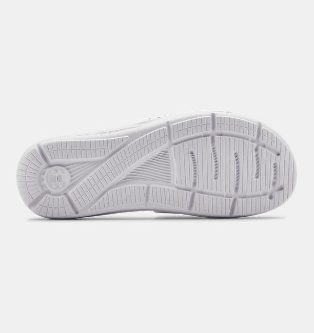 Under Armour Ignite VI SL sandals outsole in solid white showing textured traction pattern and lightweight design.
