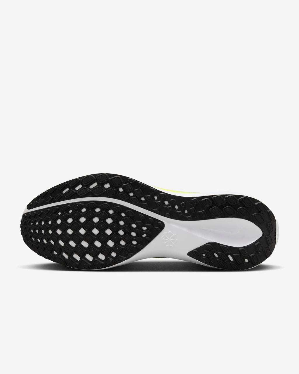 A pair of white Nike Air Zoom Pegasus 41 running shoes with yellow and grey  accents and a white and black sole.