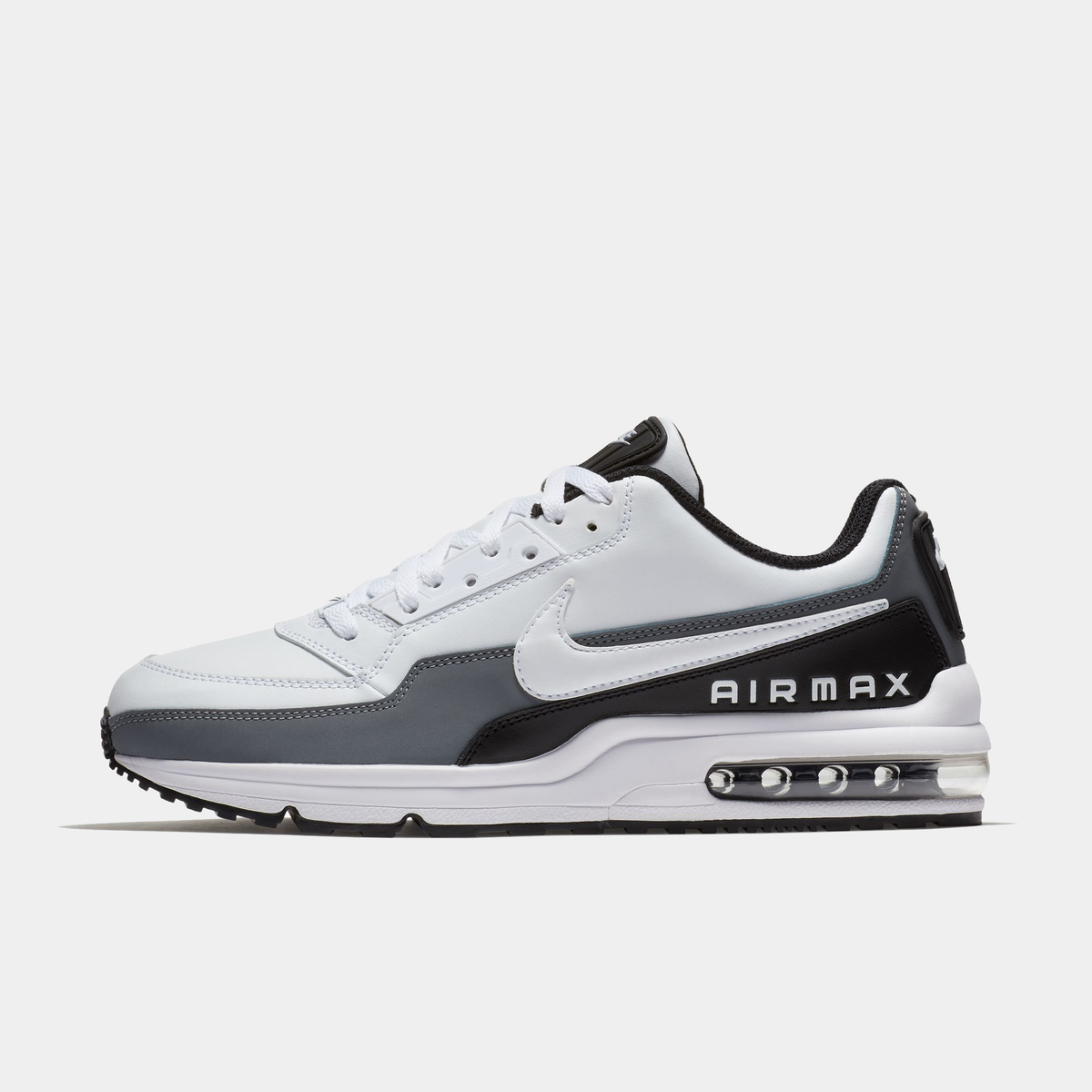 White and gray sneaker with Nike Air Max logo on a white background