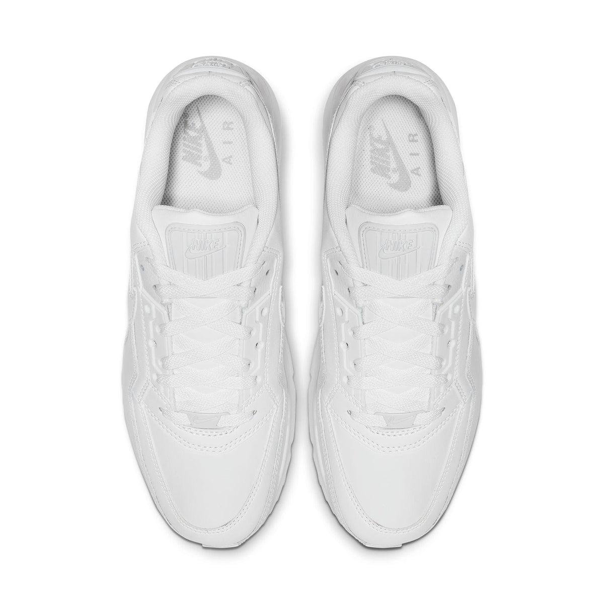 Nike Air Max LTD 3 sneaker featuring a white on white color scheme with leather upper, visible Max Air unit in the heel, and a rubber outsole.