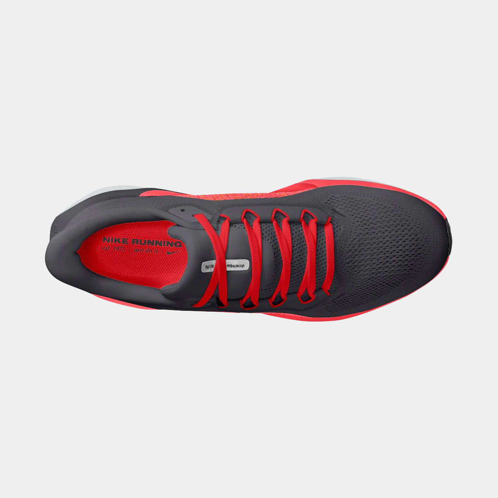 A pair of black Nike Air Zoom Pegasus 41 running shoes with white and red accents and a black and white sole.