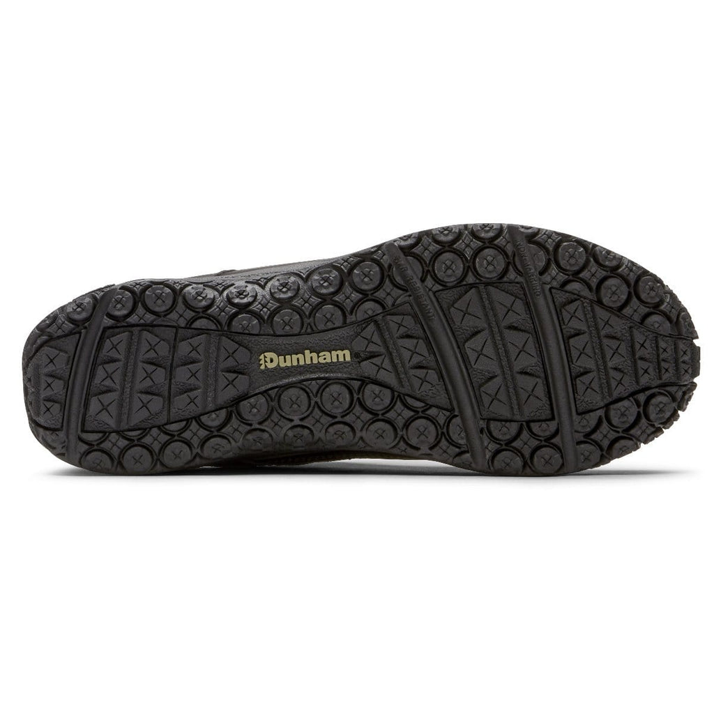 Dunham Cloud Plus Lace Up Waterproof Trekker outsole in black featuring durable tread pattern and Dunham logo.