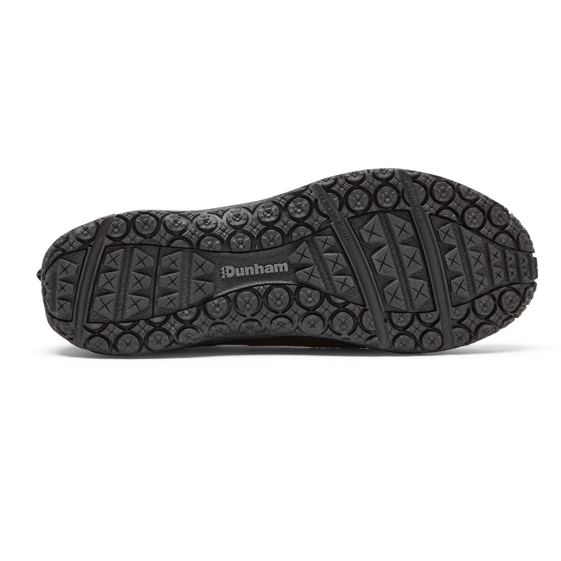 Dunham Cloud Plus Waterproof Slip-On shoe outsole in black with textured tread pattern and logo.