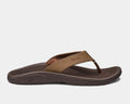 OluKai Ohana sandals in brown with water-resistant synthetic straps and cushioned footbed, side view.