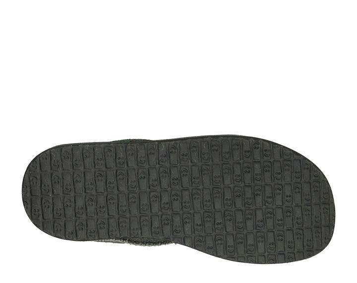 Sanuk Chiba casual shoes outsole featuring textured black rubber with grippy details, bottom view.